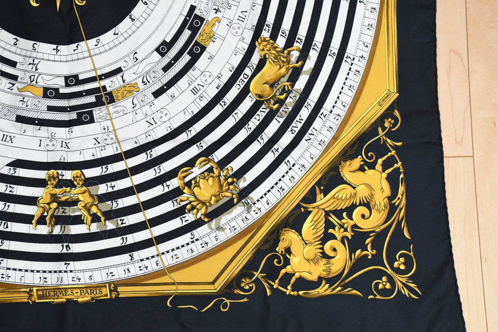 Hermes Scarf Dies et hore Silk 90 cm Sun Black Carre 35" M14