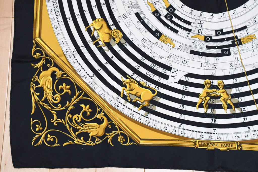 Hermes Scarf Dies et hore Silk 90 cm Sun Black Carre 35" M14