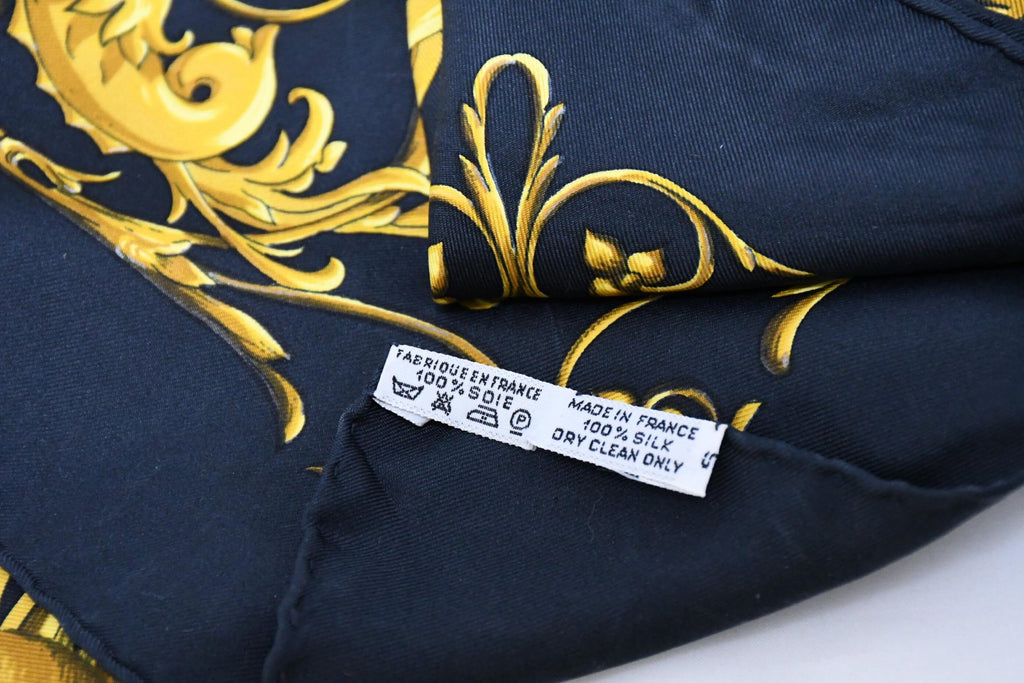 Hermes Scarf Dies et hore Silk 90 cm Sun Black Carre 35" M14