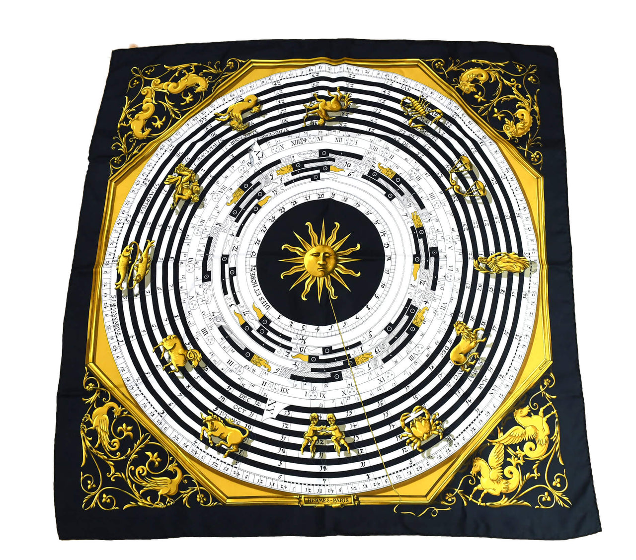 Hermes Scarf Dies et hore Silk 90 cm Sun Black Carre 35" M14