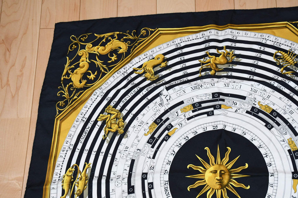 Hermes Scarf Dies et hore Silk 90 cm Sun Black Carre 35" M14