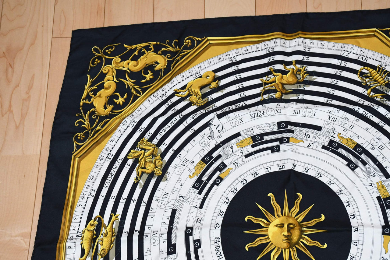 Hermes Scarf Dies et hore Silk 90 cm Sun Black Carre 35" M14