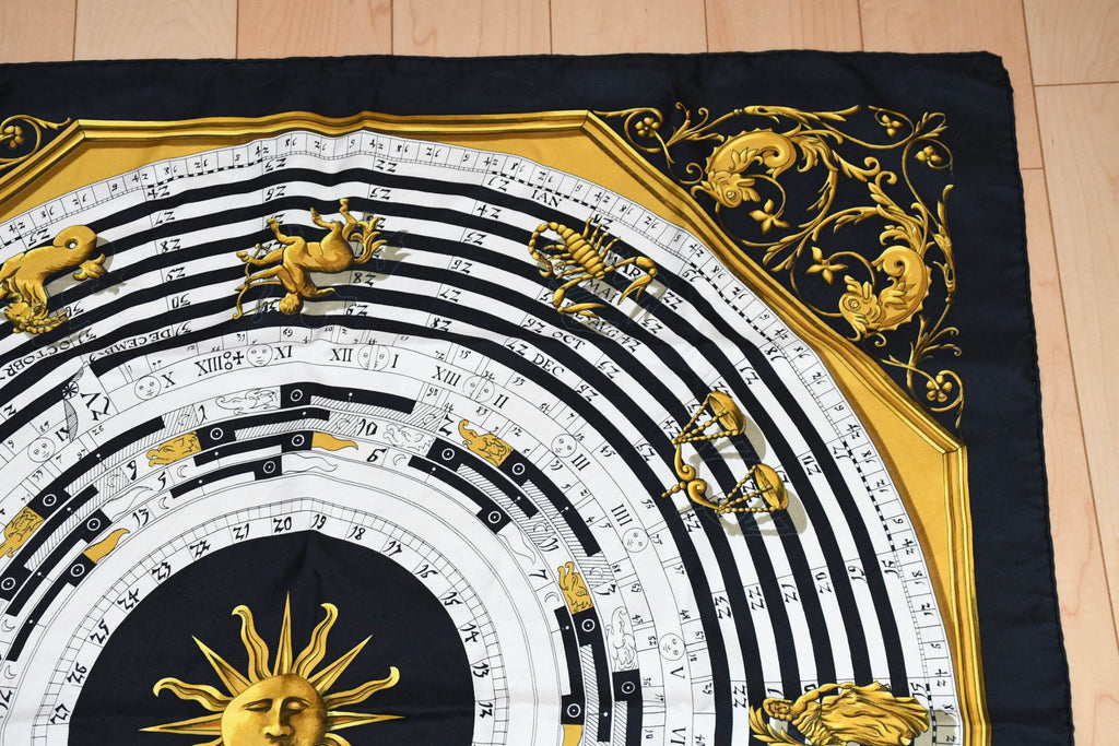 Hermes Scarf Dies et hore Silk 90 cm Sun Black Carre 35" M14