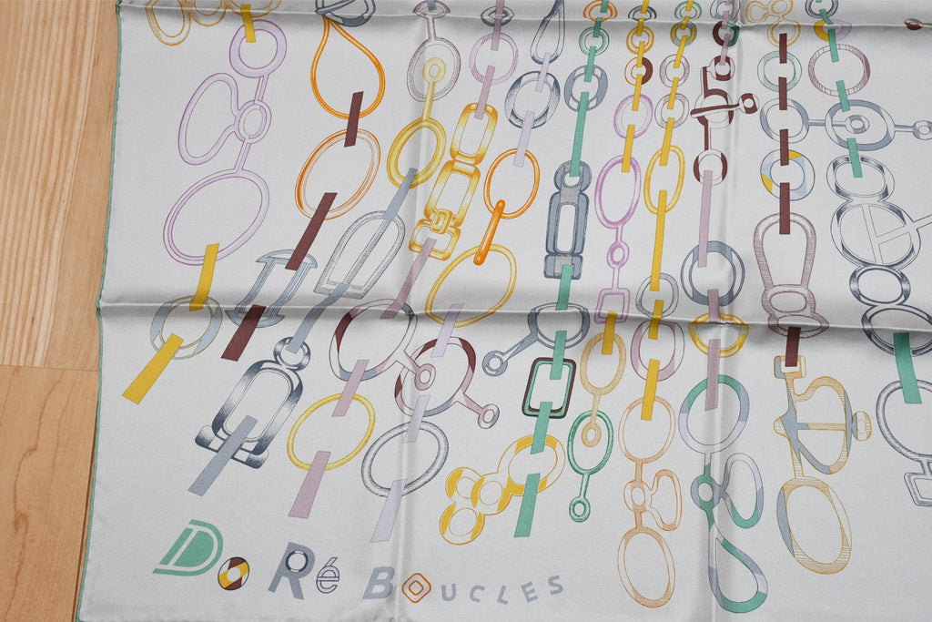 Hermes Scarf Do Re Boucles 90 cm silk gray Carre buckle chain 35"