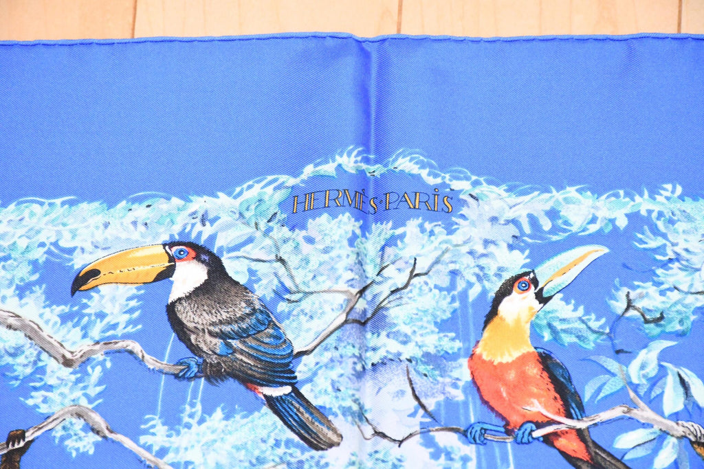 Hermes Scarf EQUATEUR 90 cm silk blue Carre panther jaguar cheetah 35"