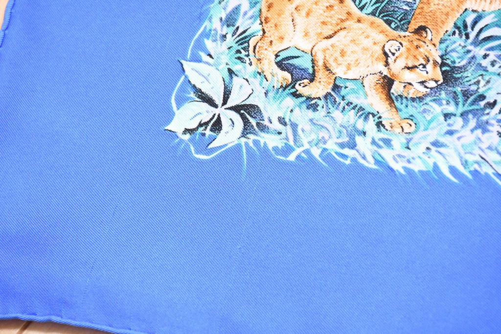 Hermes Scarf EQUATEUR 90 cm silk blue Carre panther jaguar cheetah 35"