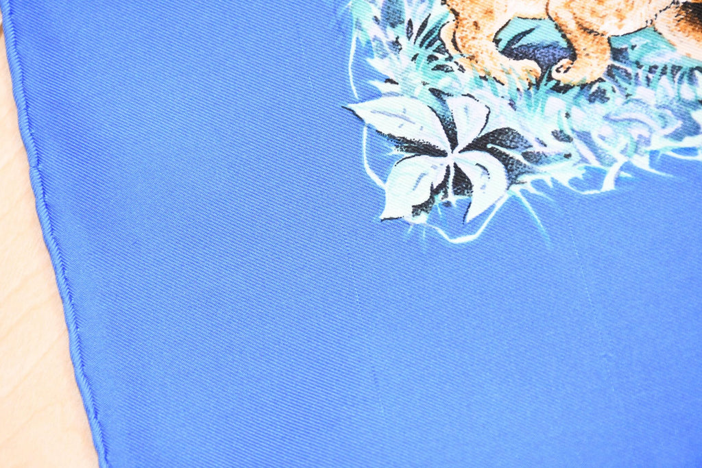 Hermes Scarf EQUATEUR 90 cm silk blue Carre panther jaguar cheetah 35"