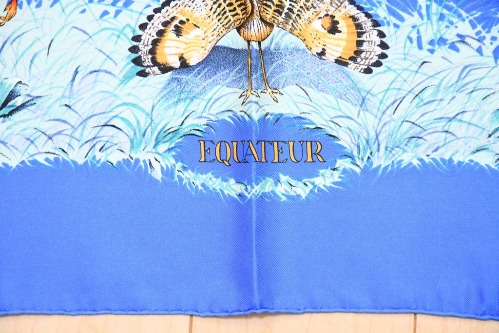 Hermes Scarf EQUATEUR 90 cm silk blue Carre panther jaguar cheetah 35"