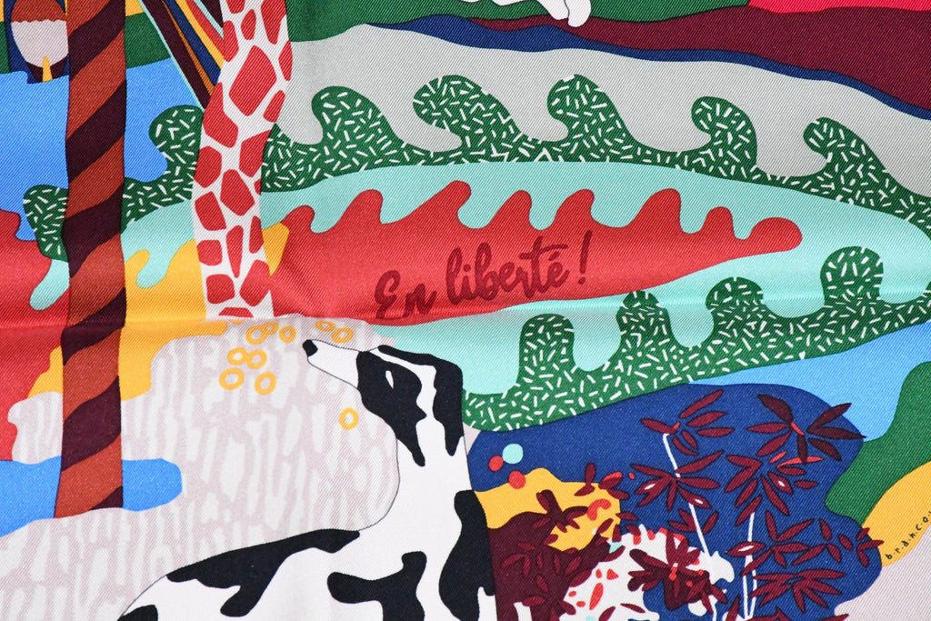 Hermes Scarf En Liberte 90 cm silk blue Carre dog wild nature 35"