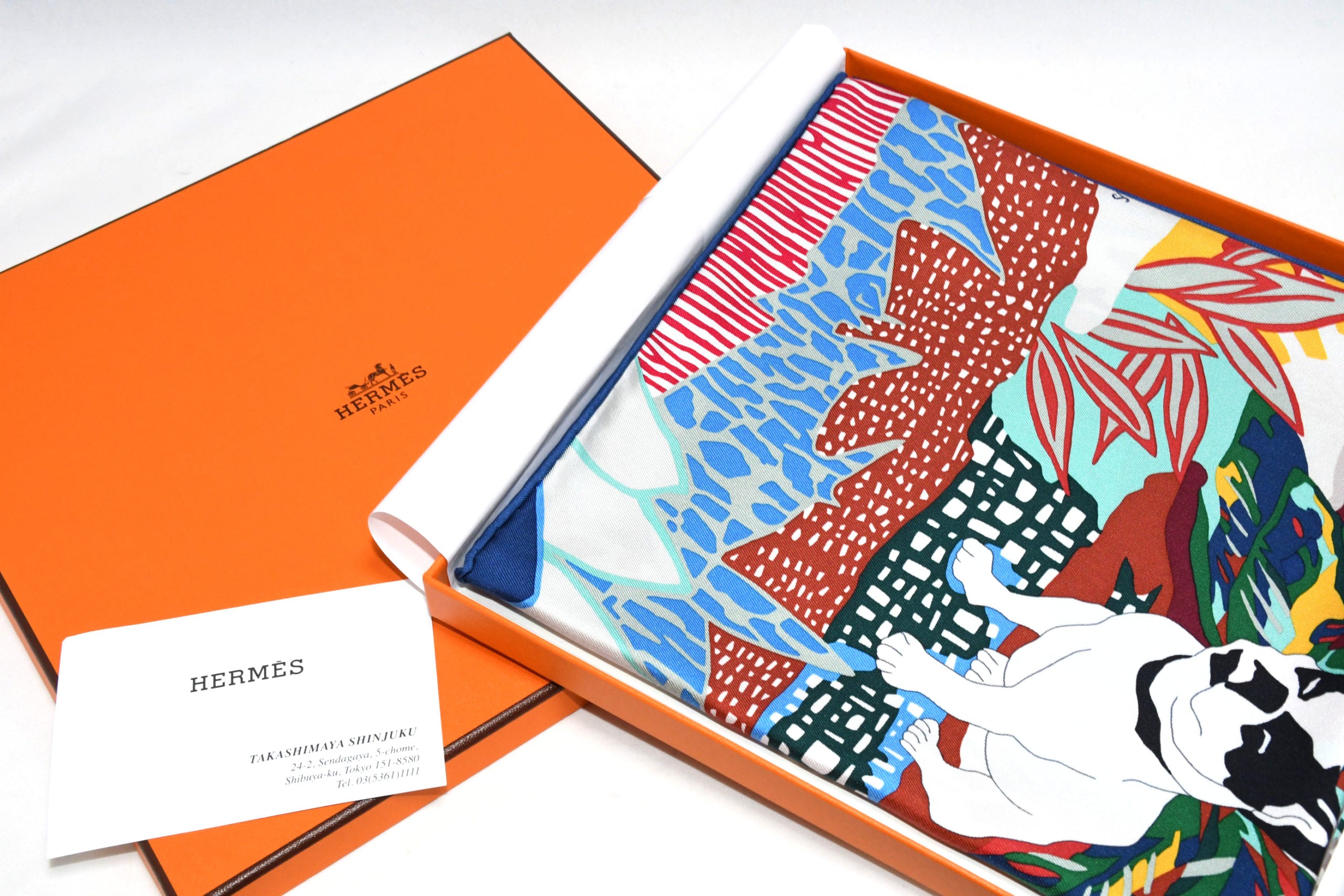 Hermes Scarf En Liberte 90 cm silk blue Carre dog wild nature 35