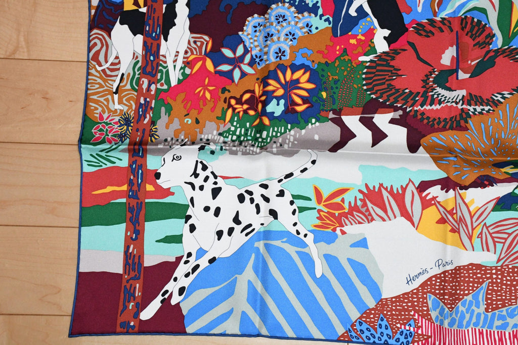 Hermes Scarf En Liberte 90 cm silk blue Carre dog wild nature 35"