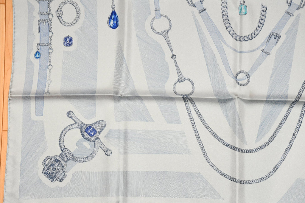 Hermes Scarf Etude pour une Parure de Gala 90 cm silk light blue Carre jewelry