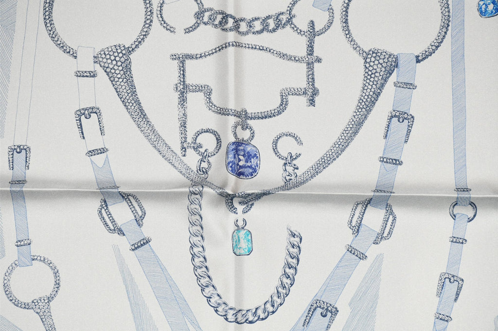 Hermes Scarf Etude pour une Parure de Gala 90 cm silk light blue Carre jewelry