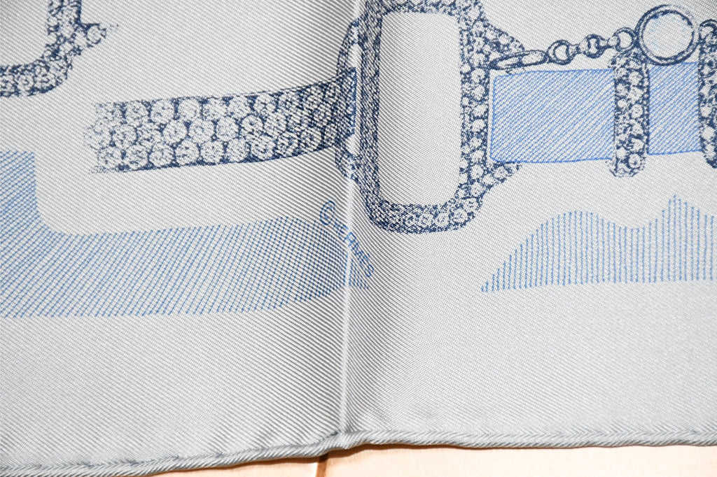 Hermes Scarf Etude pour une Parure de Gala 90 cm silk light blue Carre jewelry