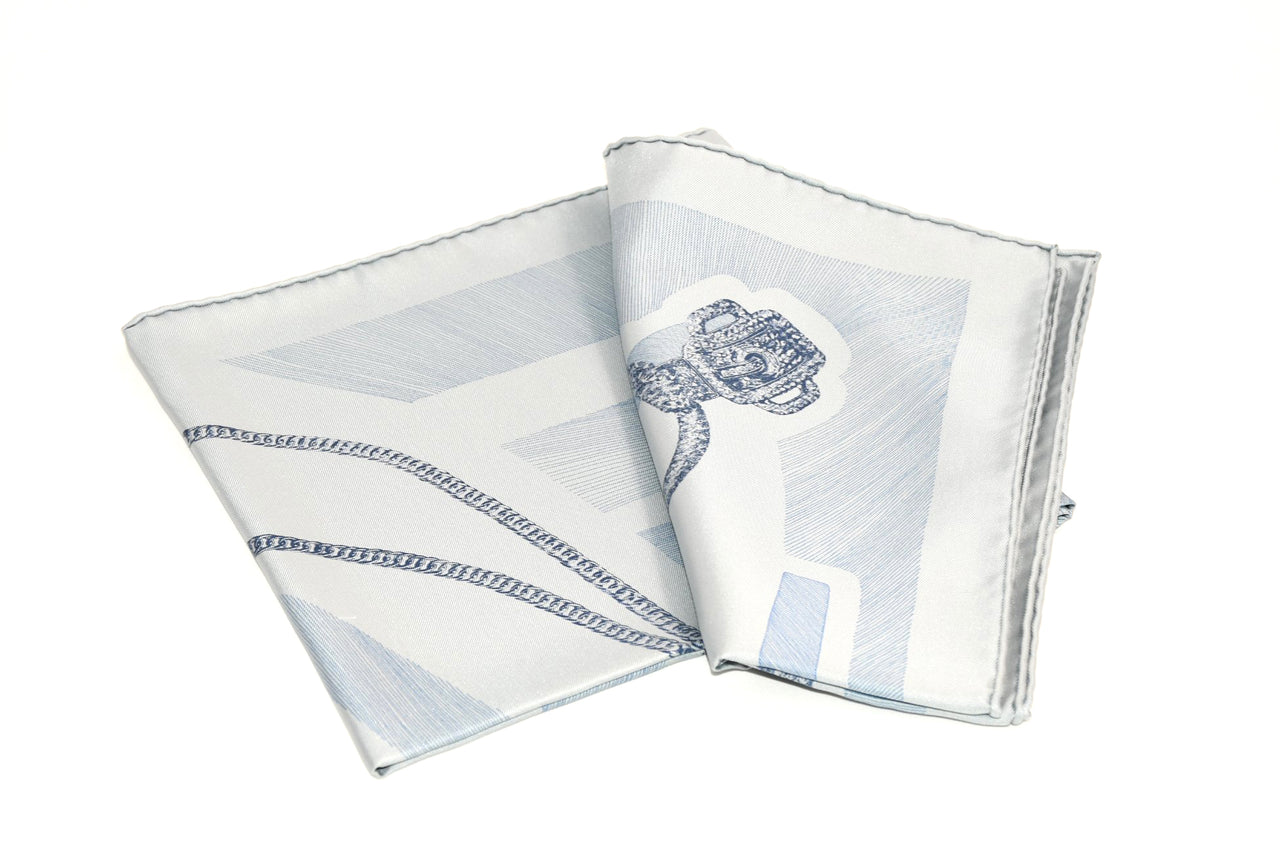 Hermes Scarf Etude pour une Parure de Gala 90 cm silk light blue Carre jewelry