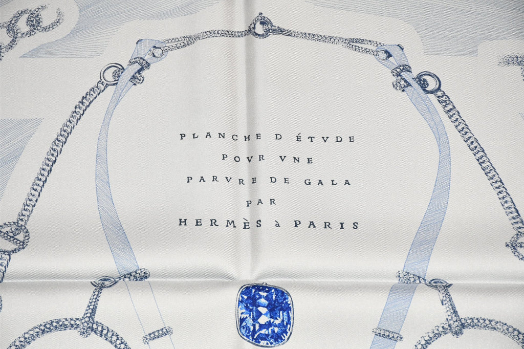 Hermes Scarf Etude pour une Parure de Gala 90 cm silk light blue Carre jewelry