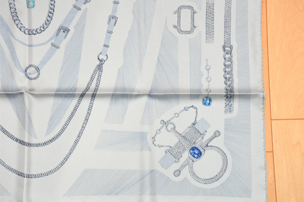 Hermes Scarf Etude pour une Parure de Gala 90 cm silk light blue Carre jewelry