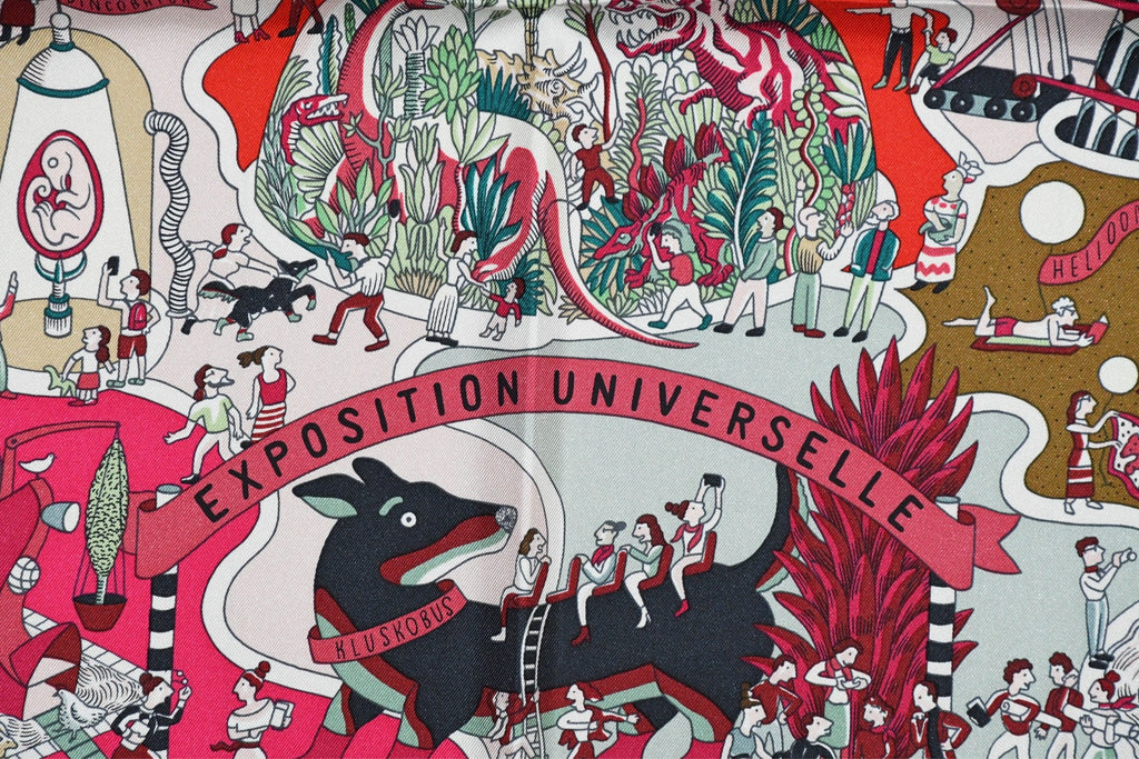 Hermes Scarf Exposition Universelle 90 cm silk pink Carre world exposition 35"