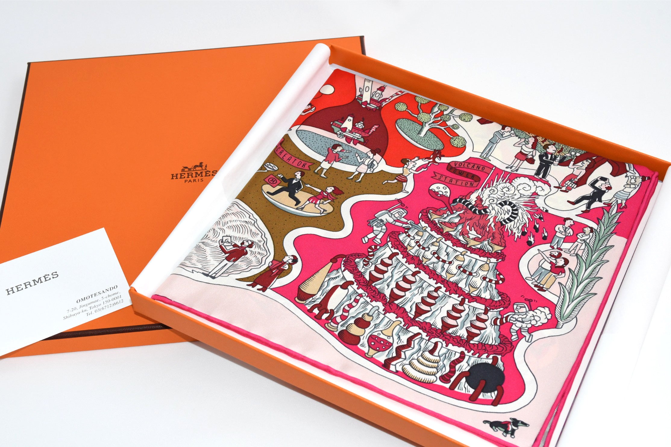 Hermes Scarf Exposition Universelle 90 cm silk pink Carre world