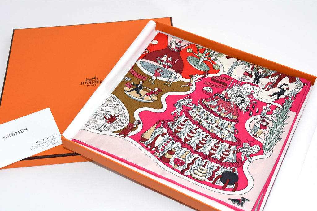 Hermes Scarf Exposition Universelle 90 cm silk pink Carre world exposition 35"