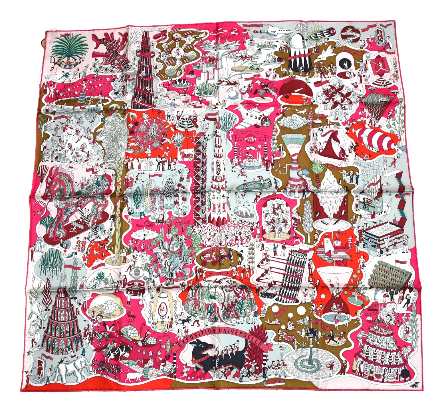 Hermes Scarf Exposition Universelle 90 cm silk pink Carre world