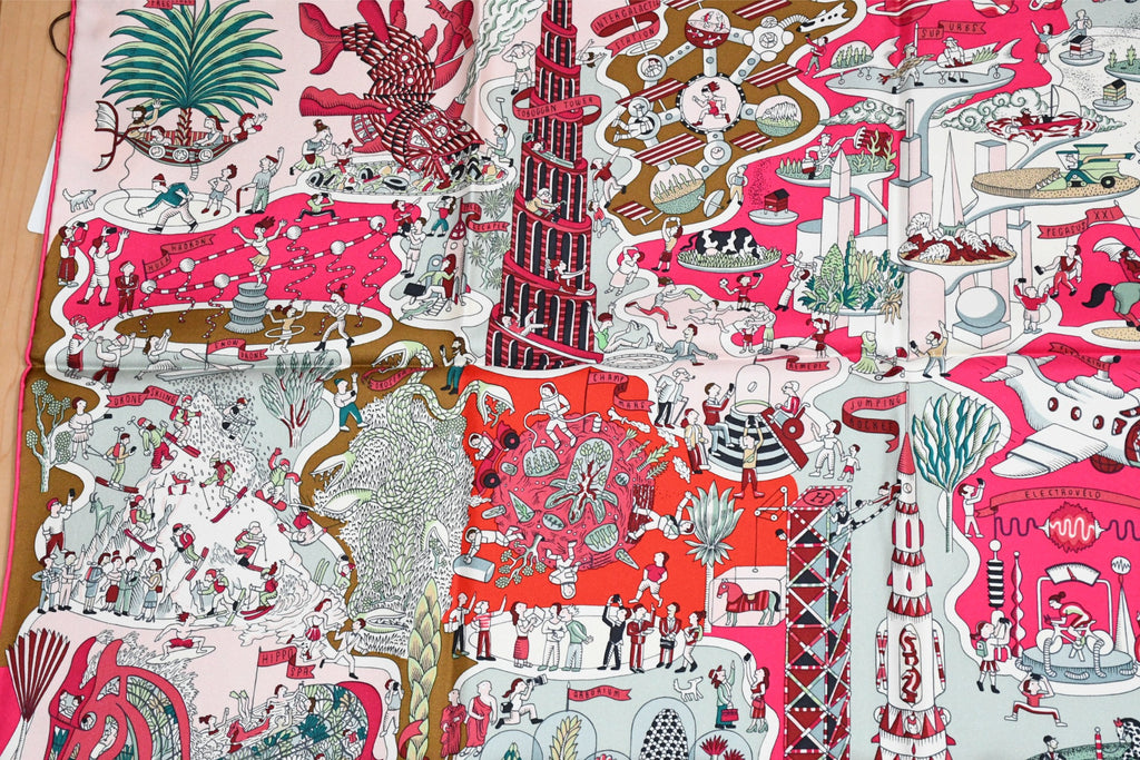 Hermes Scarf Exposition Universelle 90 cm silk pink Carre world exposition 35"