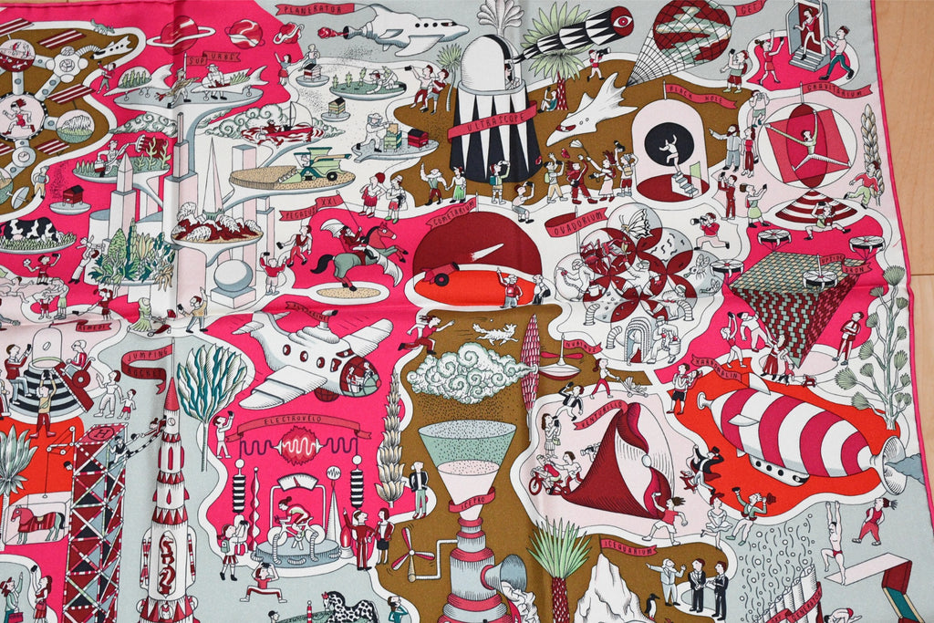 Hermes Scarf Exposition Universelle 90 cm silk pink Carre world exposition 35"