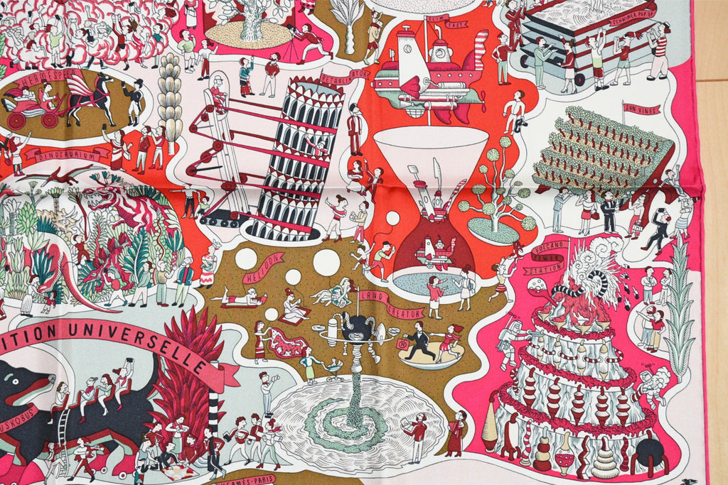 Hermes Scarf Exposition Universelle 90 cm silk pink Carre world exposition 35"