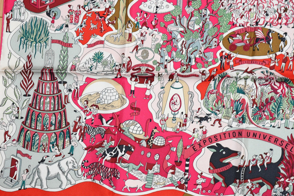 Hermes Scarf Exposition Universelle 90 cm silk pink Carre world exposition 35"