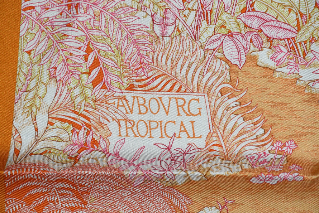 Hermes Scarf Faubourg Tropical 90 cm silk orange flower boutique