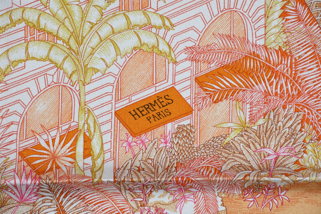Hermes Scarf Faubourg Tropical 90 cm silk orange flower boutique