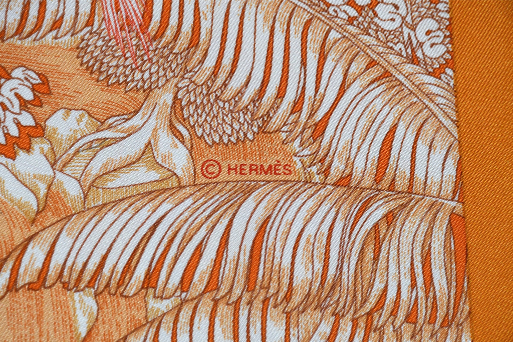 Hermes Scarf Faubourg Tropical 90 cm silk orange flower boutique