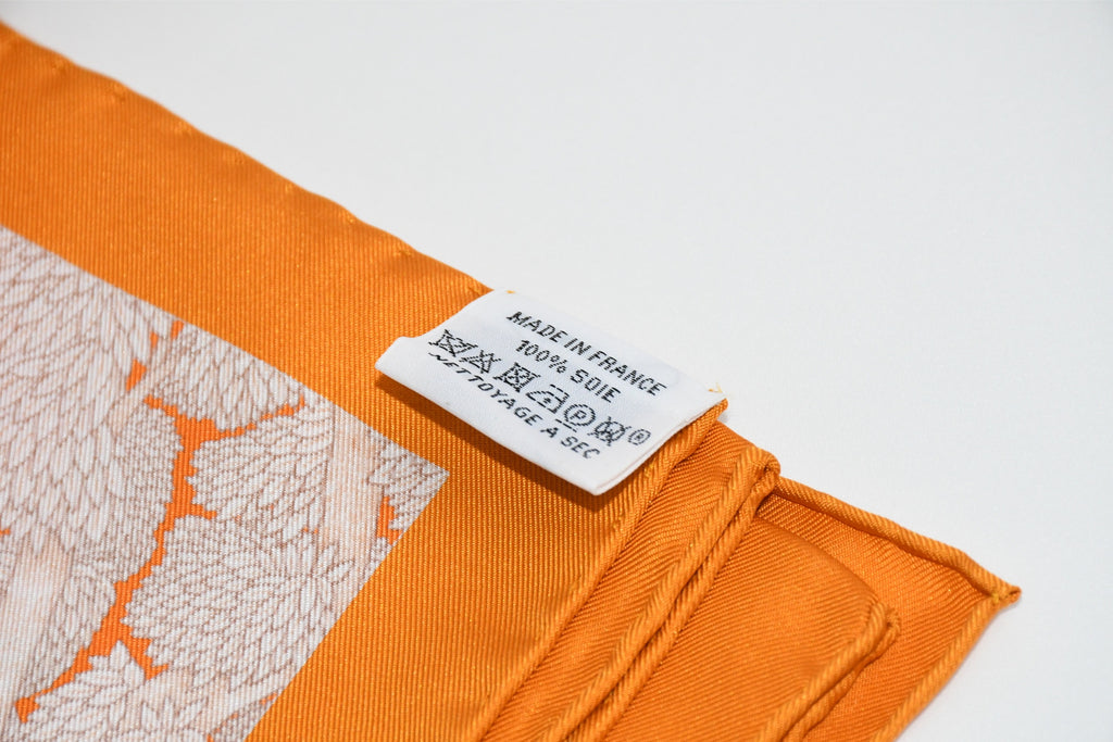 Hermes Scarf Faubourg Tropical 90 cm silk orange flower boutique