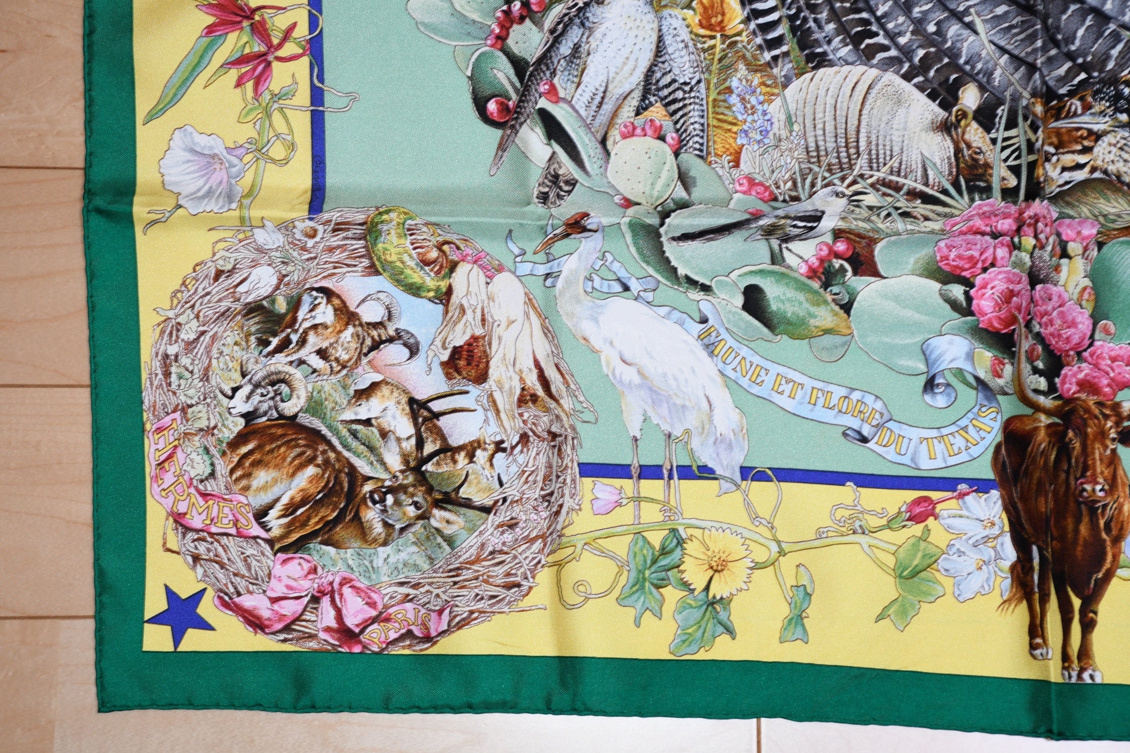 Hermes Scarf Faune Et Flore Du Texas Wildlife 90 cm Silk green by