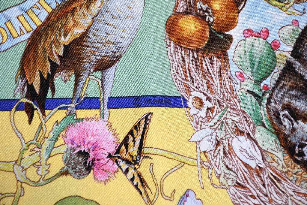 Hermes Scarf Faune Et Flore Du Texas Wildlife 90 cm Silk green by Kermit Oliver animal