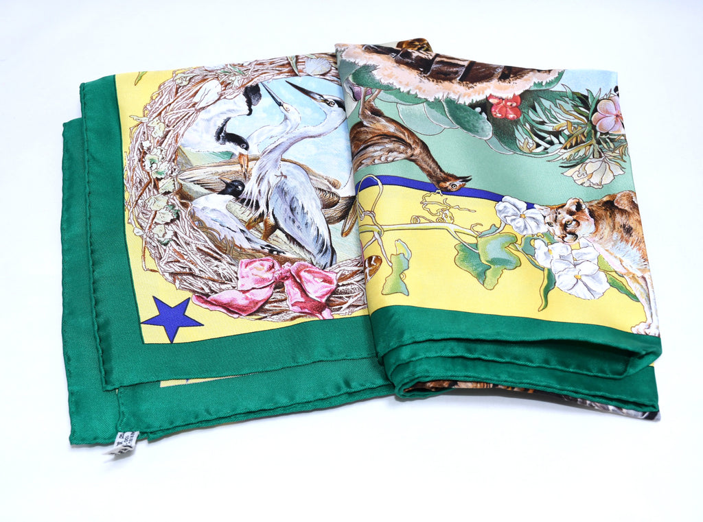 Hermes Scarf Faune Et Flore Du Texas Wildlife 90 cm Silk green by Kermit Oliver animal