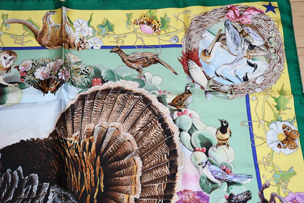 Hermes Scarf Faune Et Flore Du Texas Wildlife 90 cm Silk green by Kermit Oliver animal