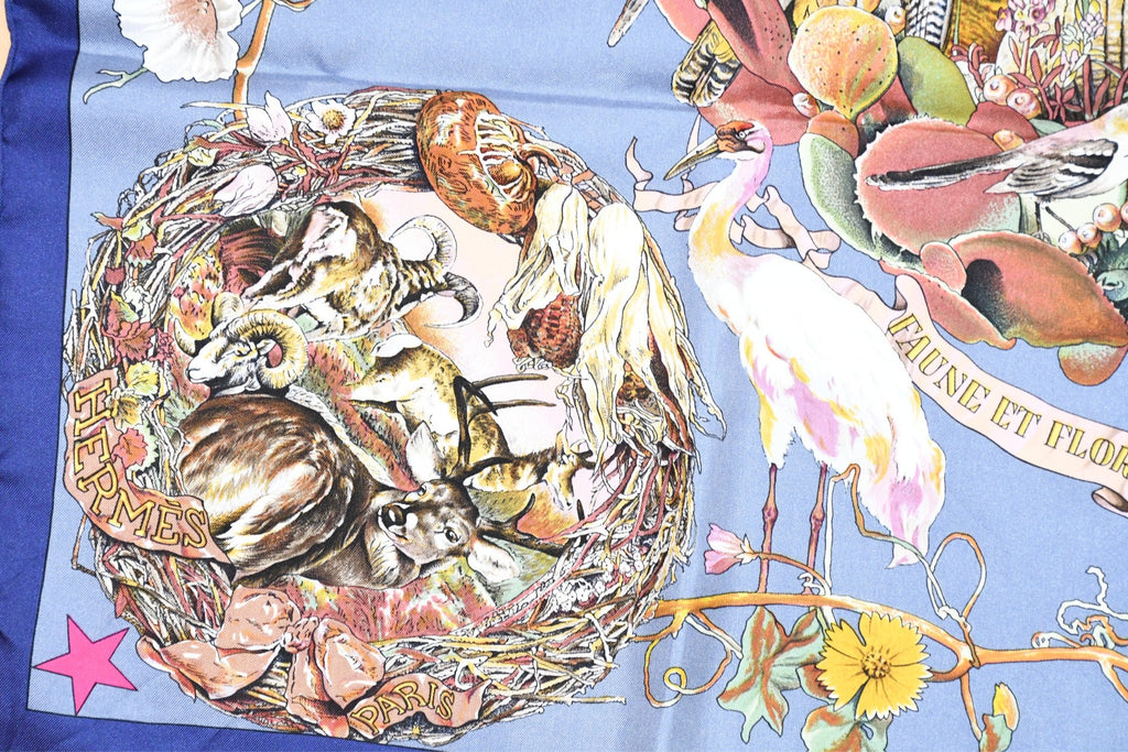 Hermes Scarf Faune Et Flore Du Texas Wildlife 90 cm by Kermit Oliver gray blue