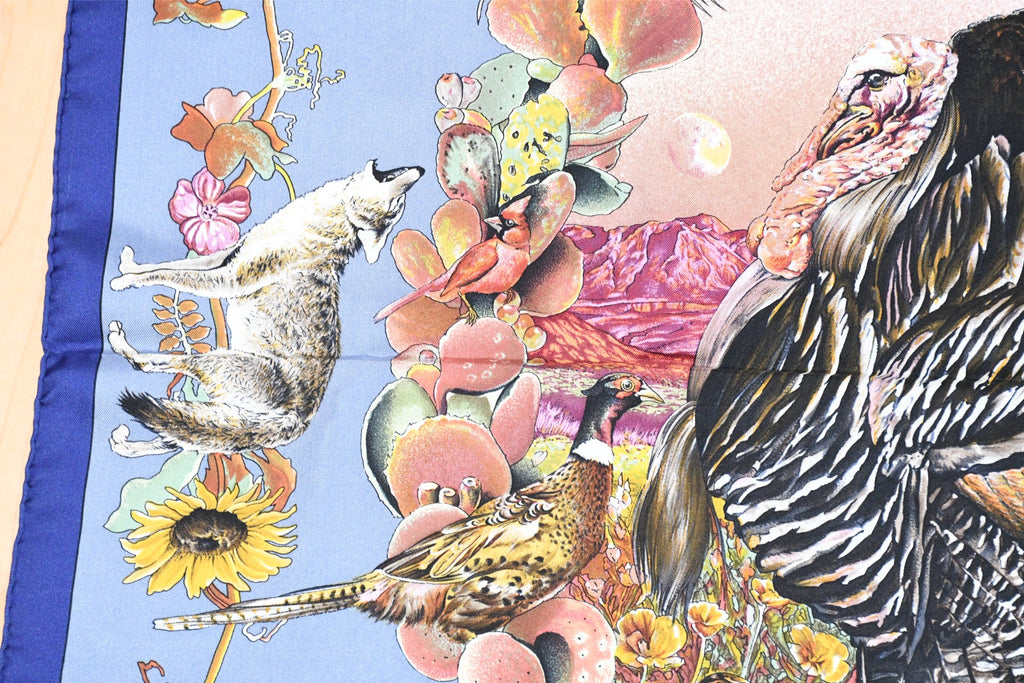 Hermes Scarf Faune Et Flore Du Texas Wildlife 90 cm by Kermit Oliver gray blue