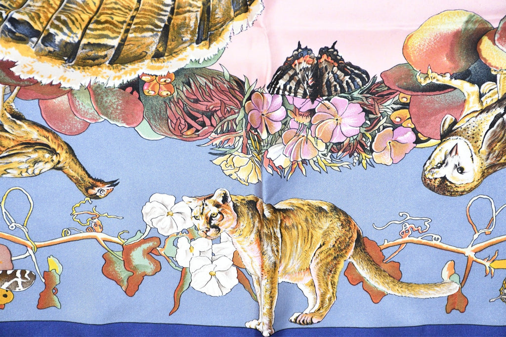 Hermes Scarf Faune Et Flore Du Texas Wildlife 90 cm by Kermit Oliver gray blue