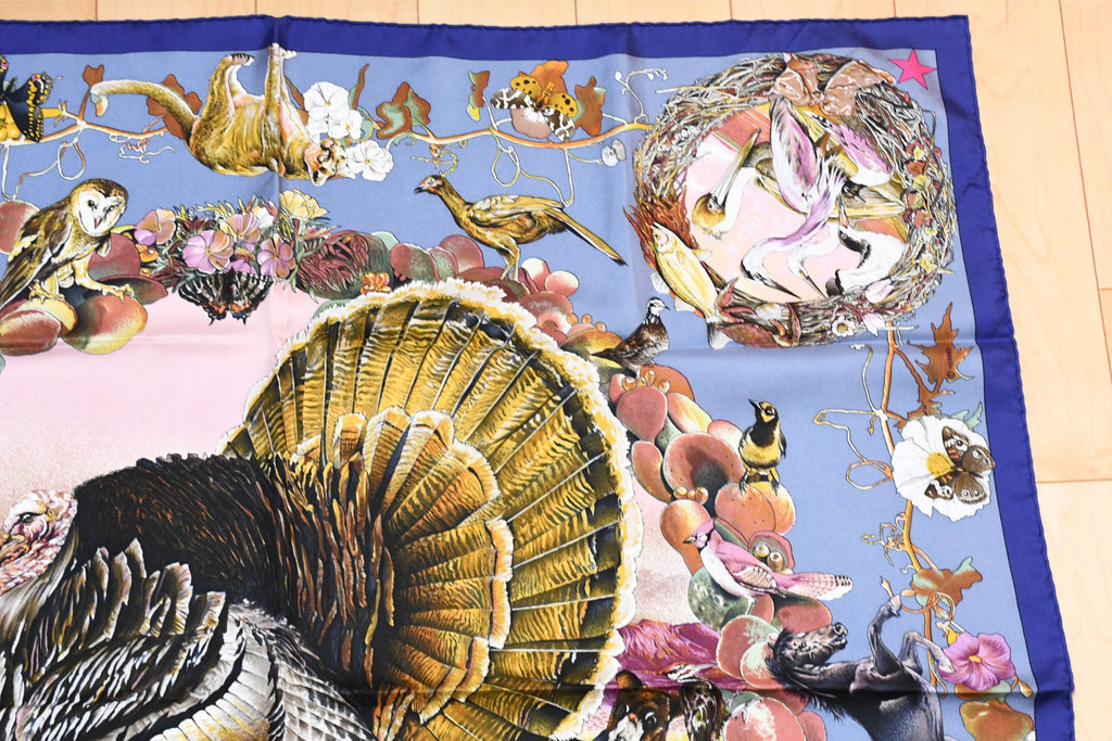 Hermes Scarf Faune Et Flore Du Texas Wildlife 90 cm by Kermit Oliver gray blue