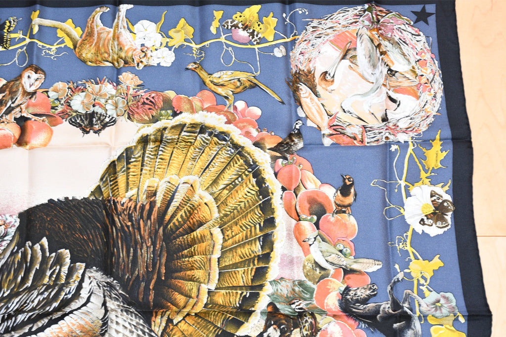 Hermes Scarf Faune Et Flore Du Texas Wildlife 90 cm by Kermit Oliver silk navy animal Carre