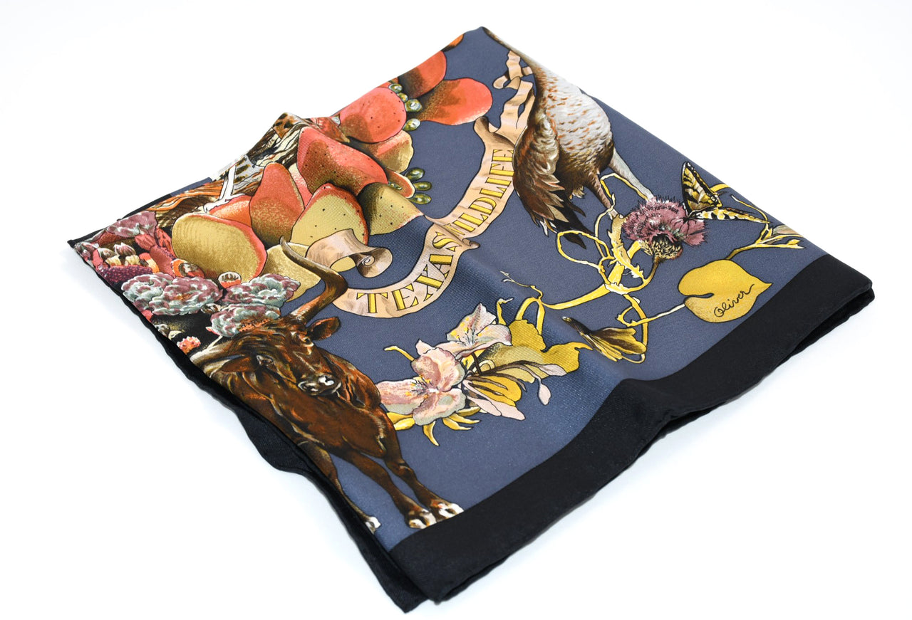 Hermes Scarf Faune Et Flore Du Texas Wildlife 90 cm by Kermit Oliver silk navy animal Carre