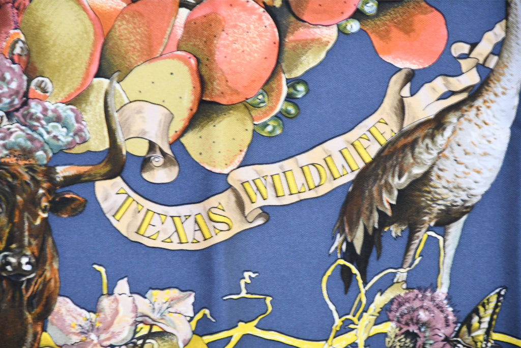Hermes Scarf Faune Et Flore Du Texas Wildlife 90 cm by Kermit Oliver silk navy animal Carre