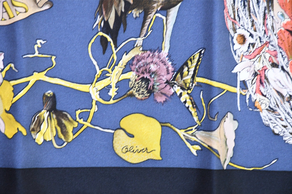 Hermes Scarf Faune Et Flore Du Texas Wildlife 90 cm by Kermit Oliver silk navy animal Carre