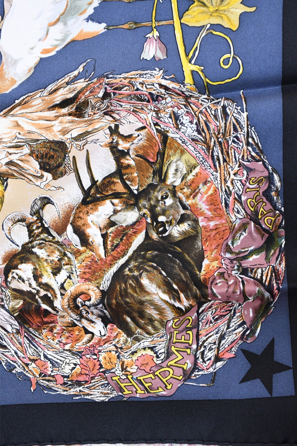 Hermes Scarf Faune Et Flore Du Texas Wildlife 90 cm by Kermit Oliver silk navy animal Carre
