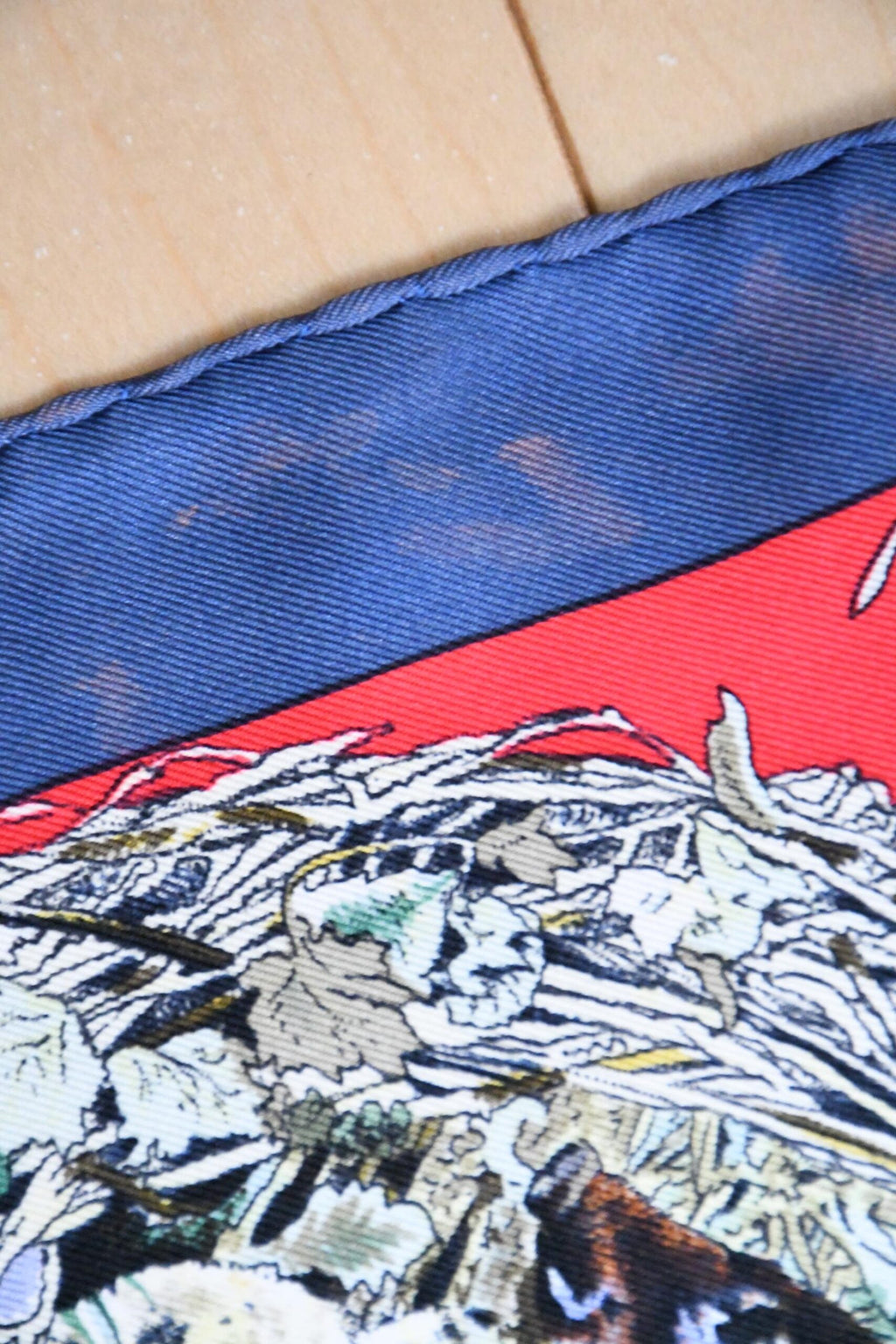 Hermes Scarf Faune Et Flore Du Texas Wildlife 90 cm by Kermit Oliver silk red blue USED
