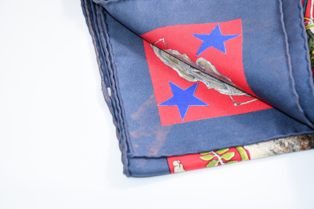 Hermes Scarf Faune Et Flore Du Texas Wildlife 90 cm by Kermit Oliver silk red blue USED