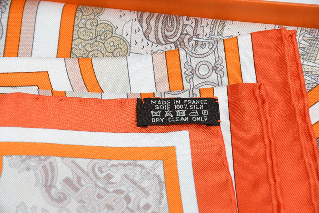 Hermes Scarf Flanerie a Versailles 90 cm silk orange Carre stroll walk 35"