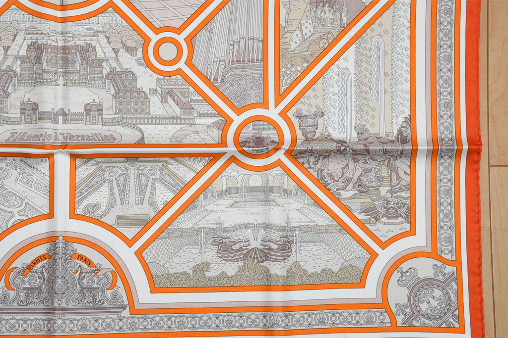 Hermes Scarf Flanerie a Versailles 90 cm silk orange Carre stroll walk 35"